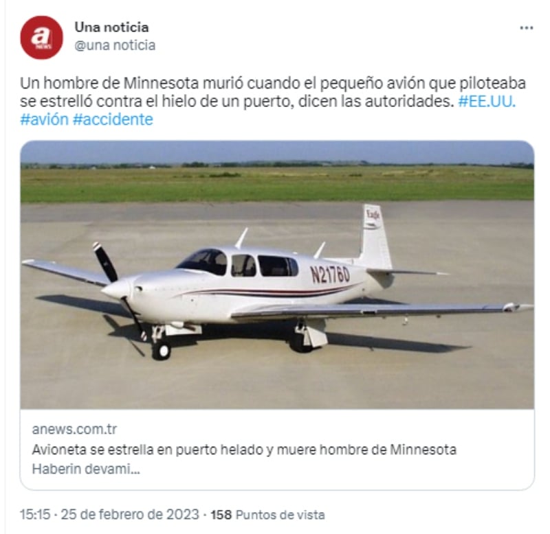 Avión estrella saldo mortal: Muere el tripulante