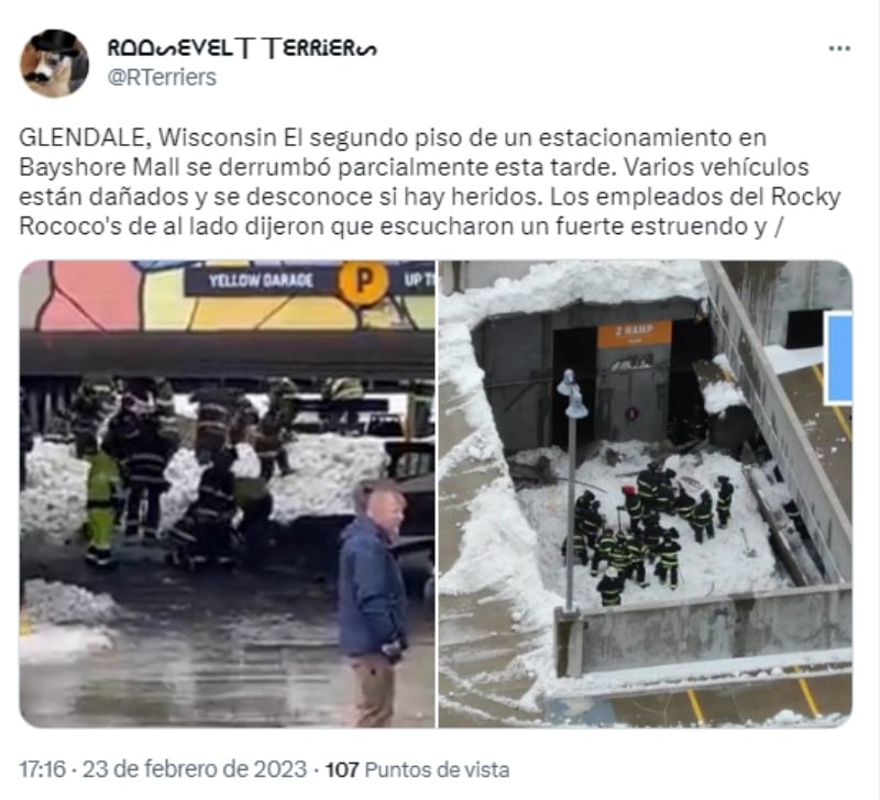 Estacionamiento Wisconsin colapsa nieve: Derrumbe en centro comercial
