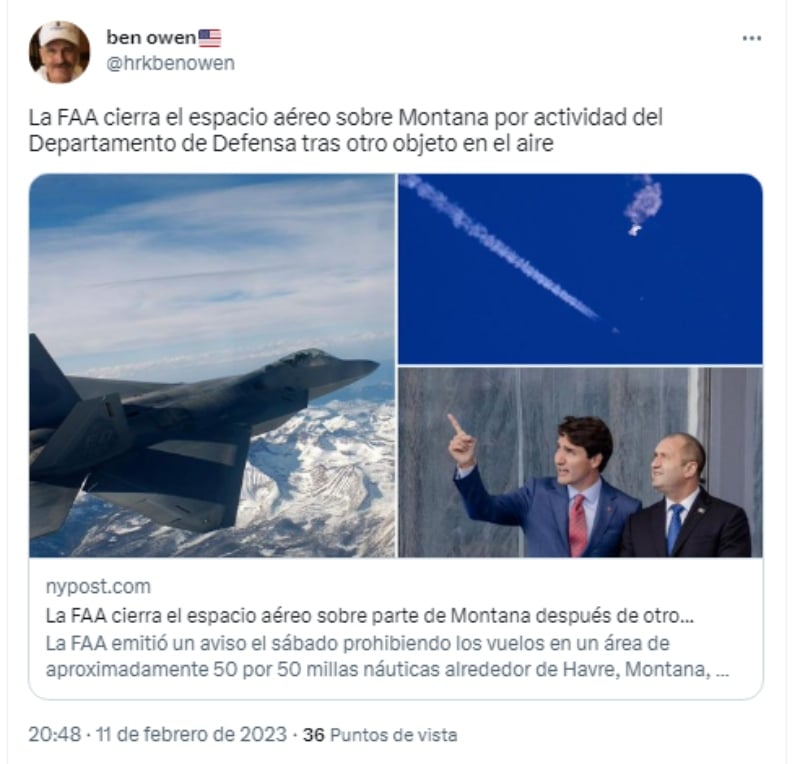Detectan objeto aerotransportado Montana: El segundo de este sábado