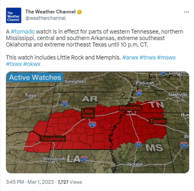 Alerta de tornado en Arkansas