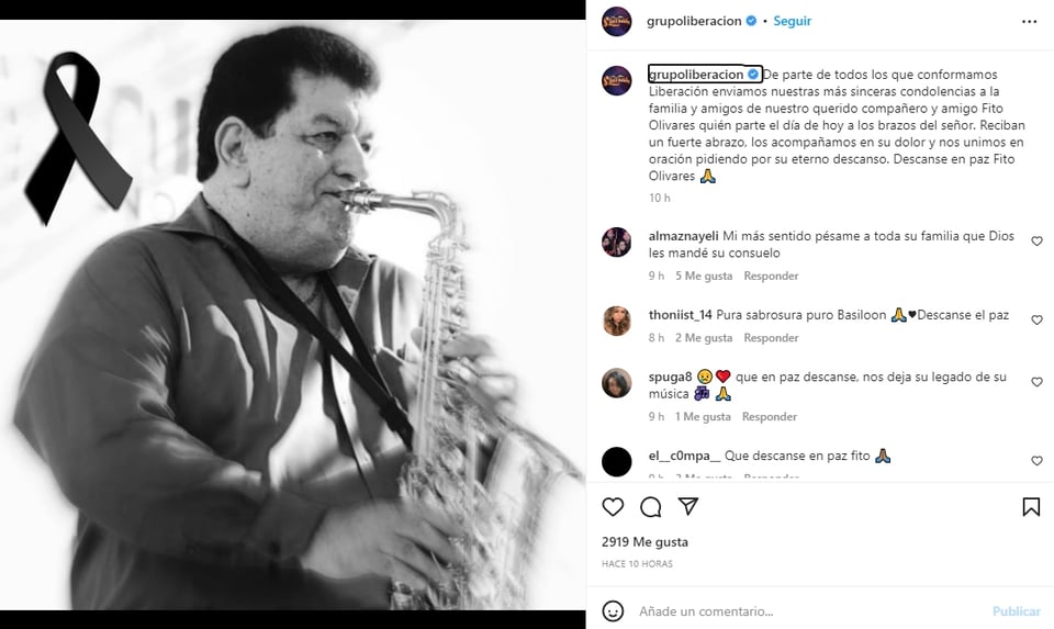 Bronco Grupo Liberación luto Fito Olivares: "Descanse en paz"