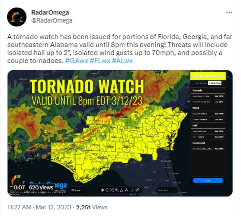 Alerta de tornado Georgia: Estará vigente hasta la noche