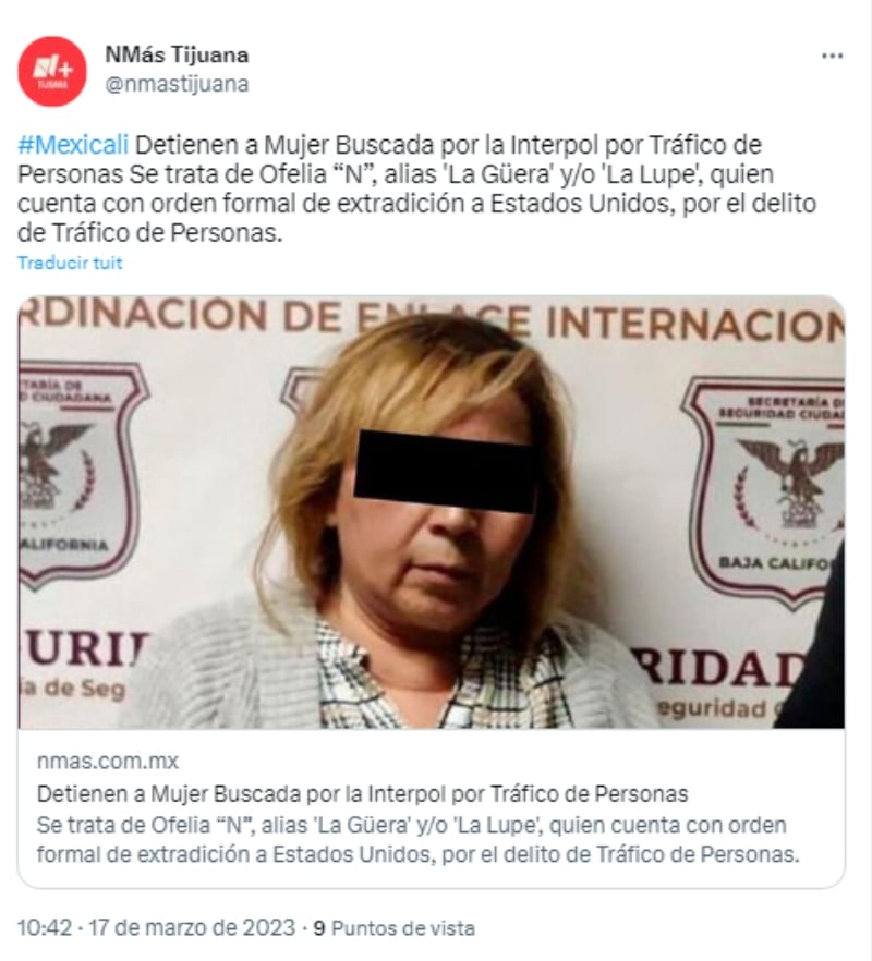 Capturan traficante La Lupe: Una de las coyotes más buscadas