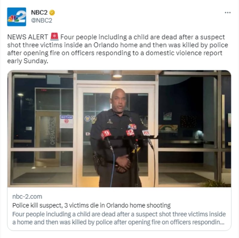 Tiroteo deja cuatro muertos en Orlando