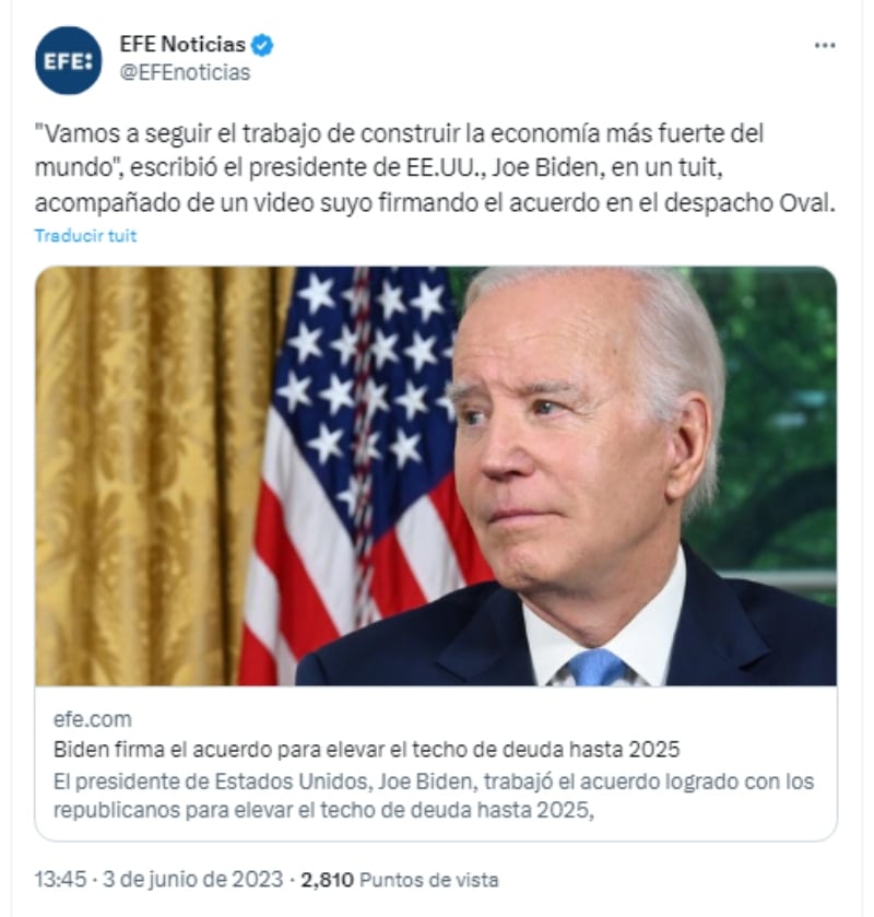 Joe Biden logra acuerdo de techo de deuda