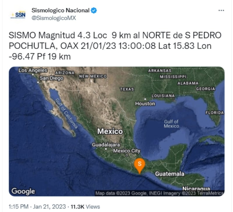 Registran Sismo de 4.3 en Oaxaca
