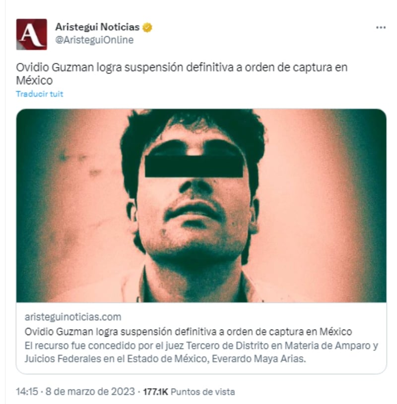 Ovidio Guzmán obtiene suspensión de orden de aprehensión