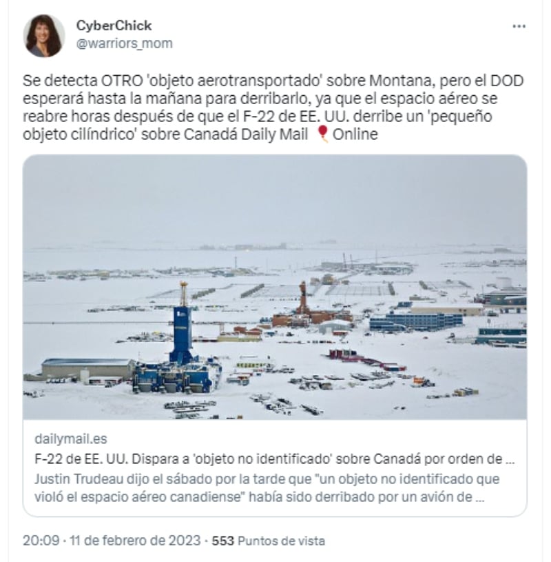 Detectan otro objeto aerotransportado sobre Montana