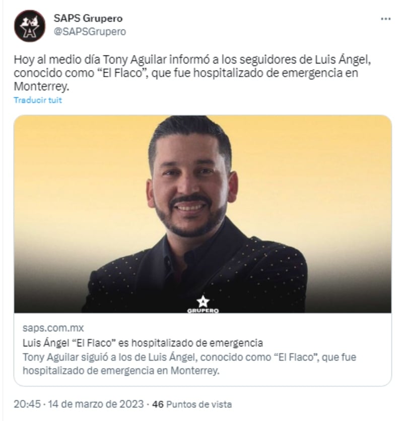 Luis Ángel El Flaco fue hospitalizado