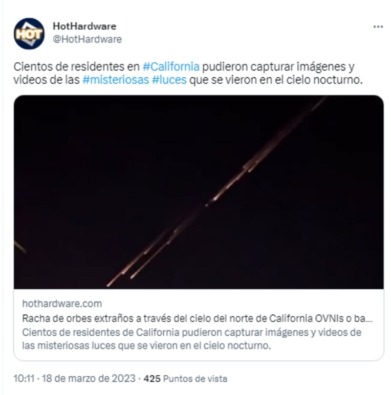 Misteriosas luces cielo California: Aparecen varias versiones