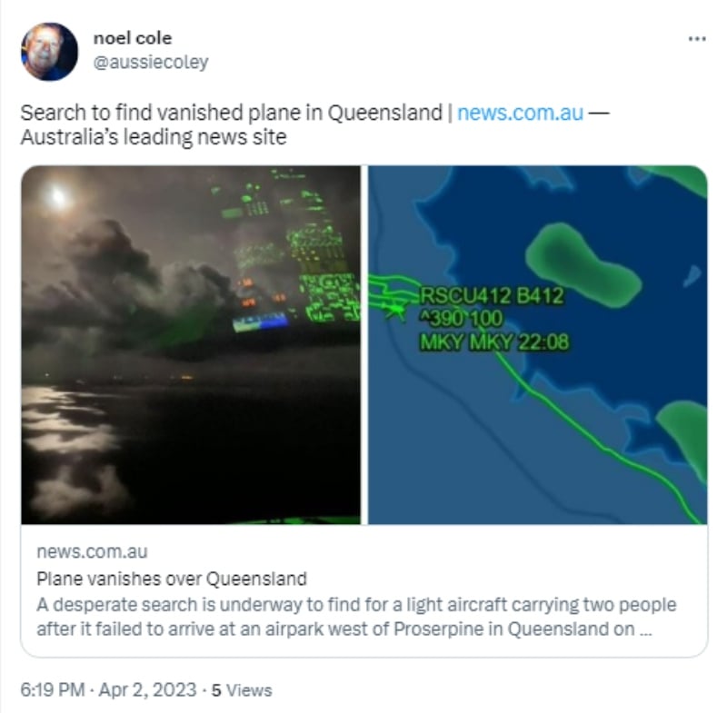 The search for the aircraft continues.