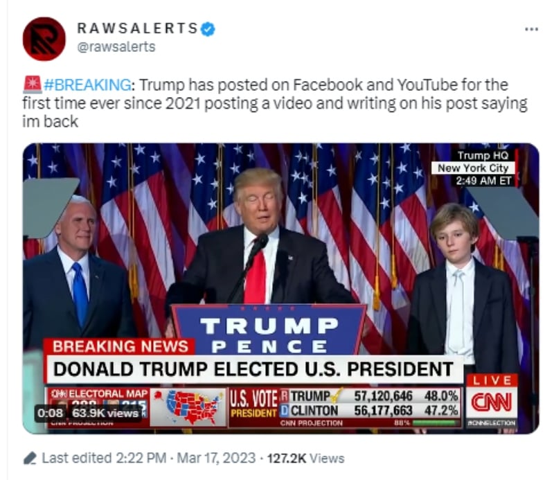 Donald Trump primera publicación Facebook: "TRUMP Make America Great Again: 2024"