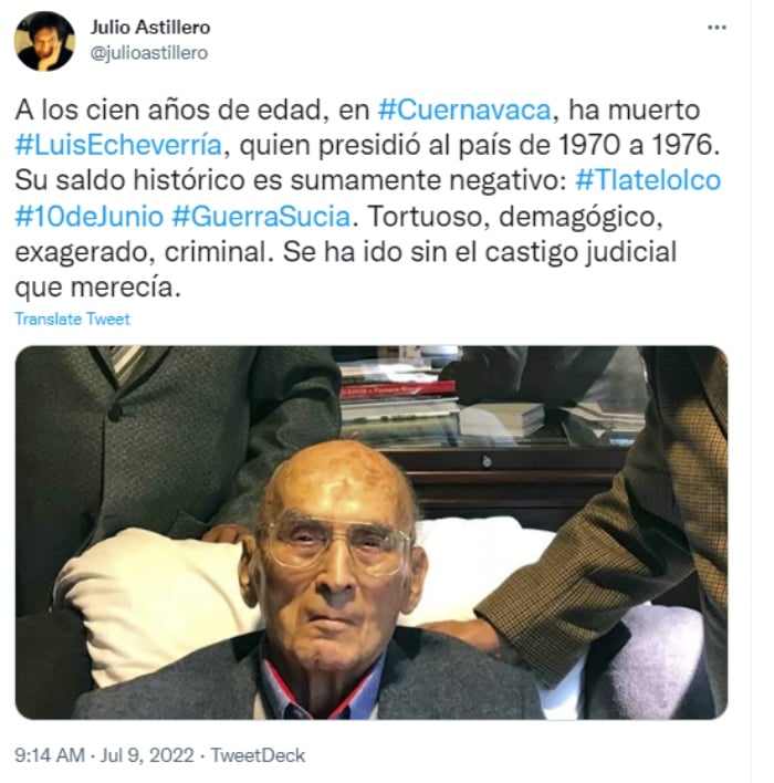 Muere expresidente Luis Echeverría