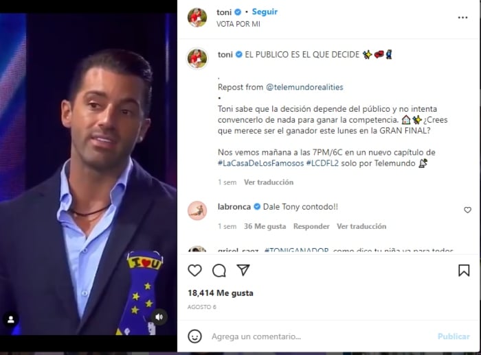 Toni Costa experiencia La Casa de los Famosos