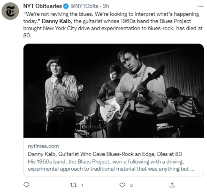 Blues Project's Danny Kalb dies