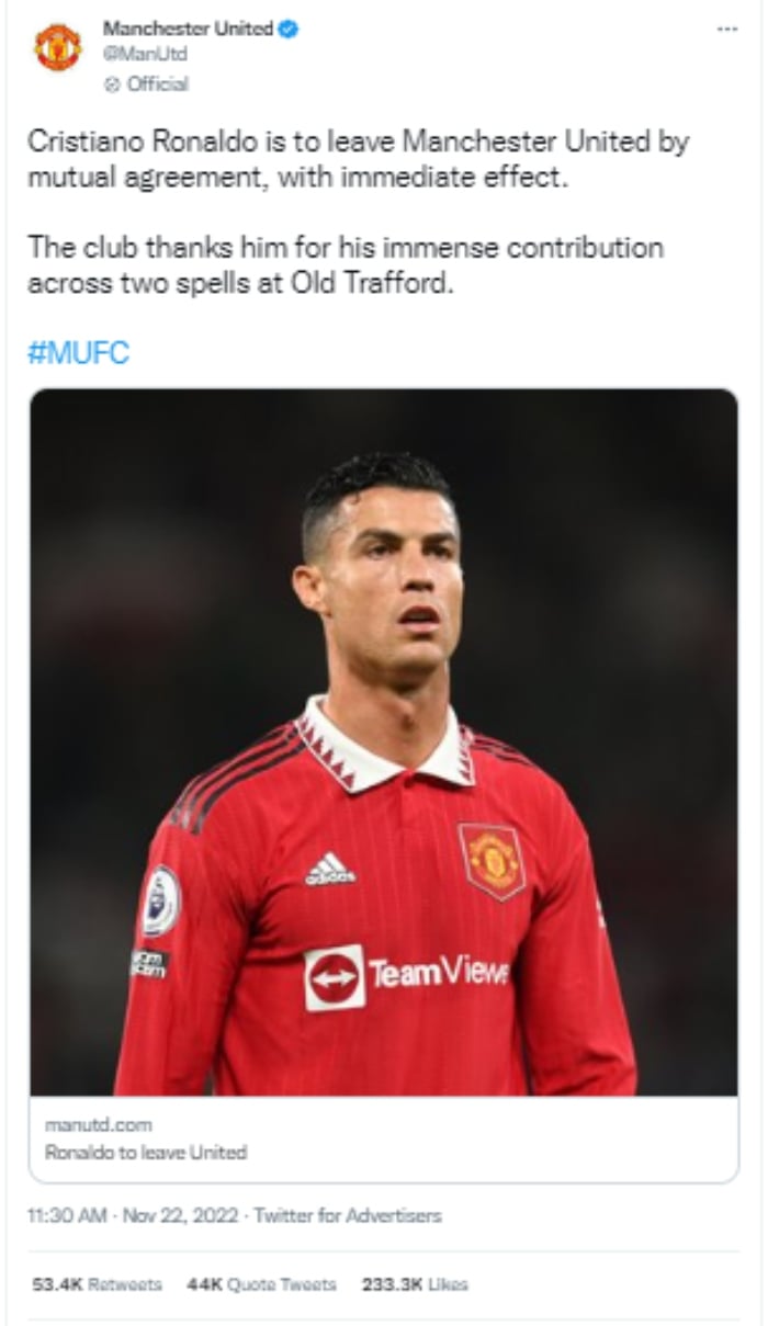 Cristiano Ronaldo le dice adiós al Manchester United