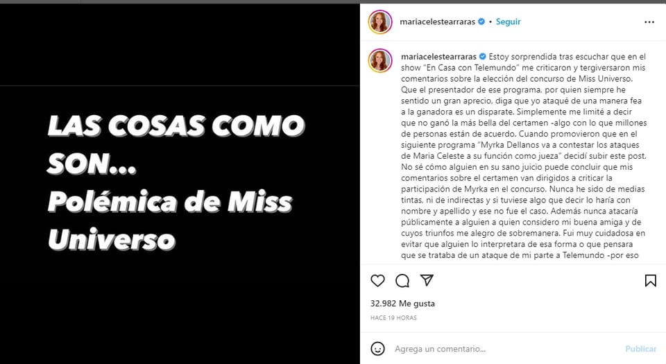 Myrka Dellanos le responde a María Celeste Arrarás