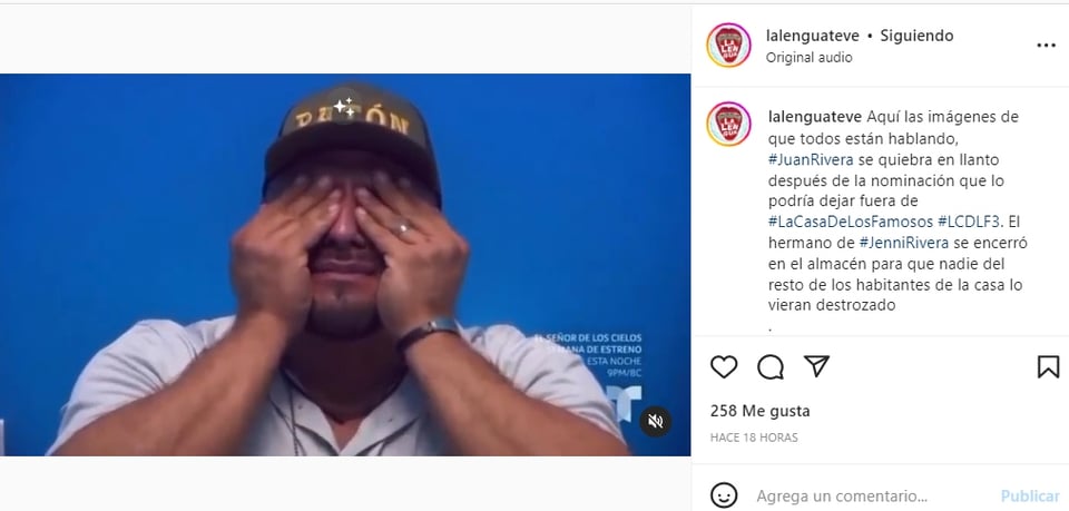 Juan Rivera rompe en llanto en La Casa de los Famosos