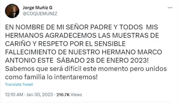 Coque Muñiz se viste de luto