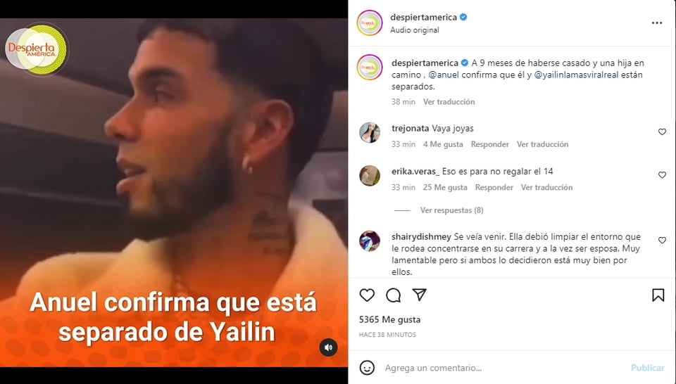 Anuel AA confiesa haberse separado de Yailin
