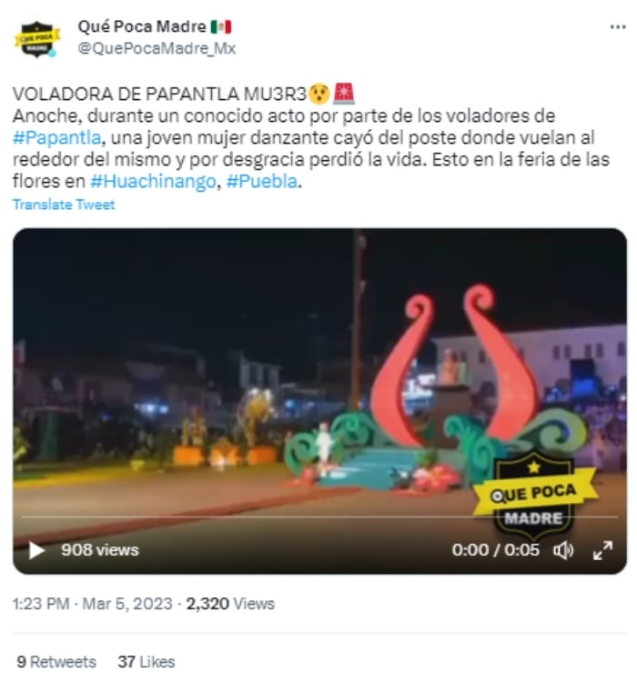 Voladora de Papantla suffers a terrible fall