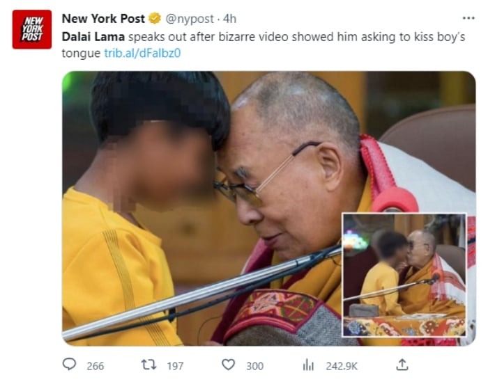 Dalai Lama apologizes for video kissing boy