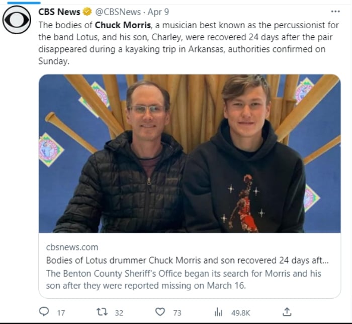 Baterista Chuck Morris y su hijo son encontrados sin vida