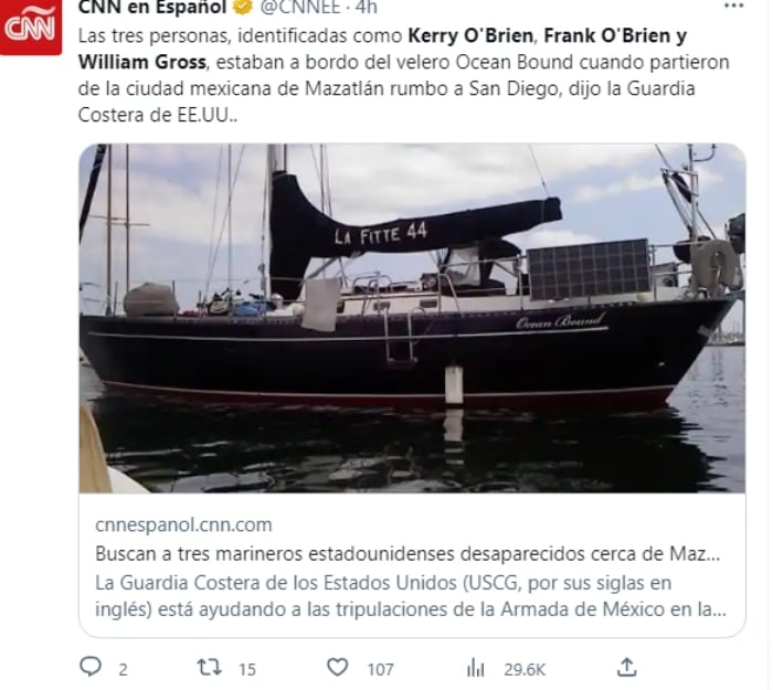 Desaparecen tres marineros estadounidenses