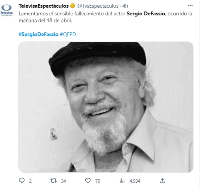 Muere el actor mexicano Sergio DeFassio