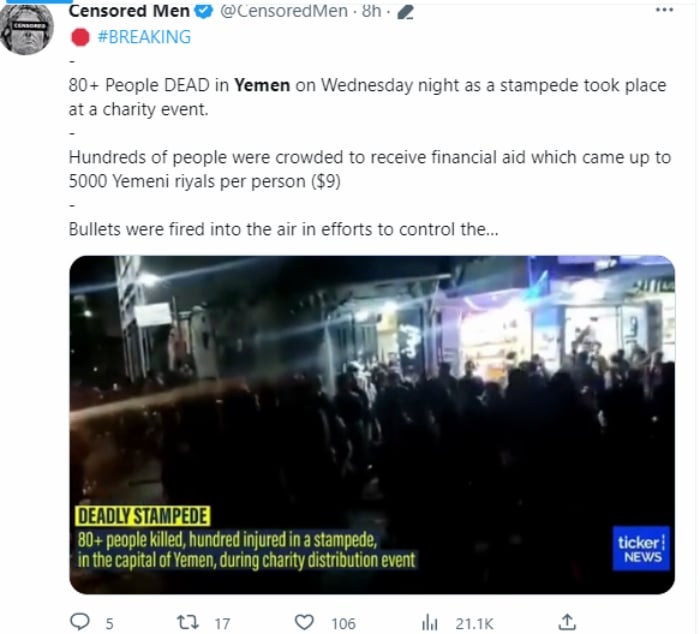 Estampida en la capital de Yemen