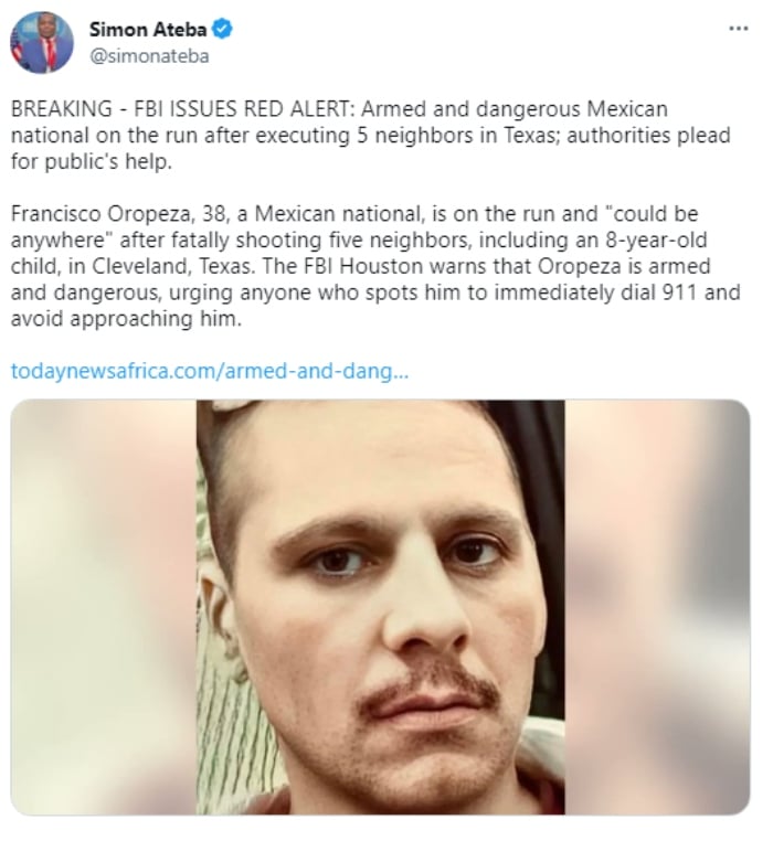 Sospechoso de masacre en Texas sigue prófugo