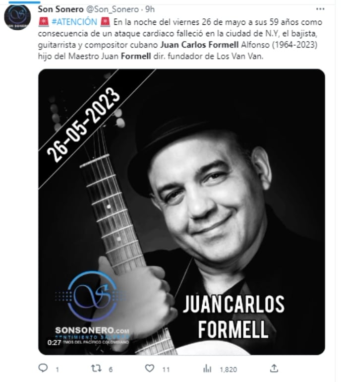 Muere el músico Juan Carlos Formell