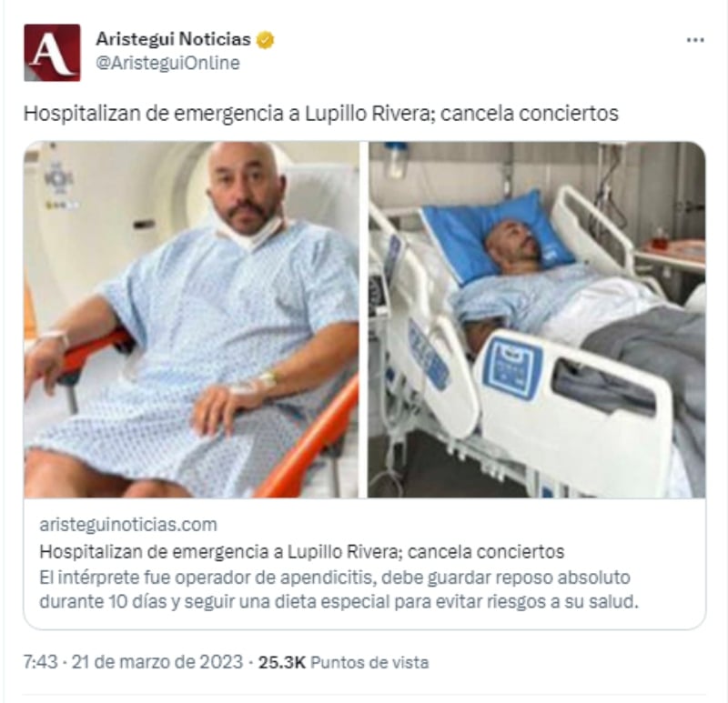 Señora Rosa visita a Lupillo Rivera en el hospital
