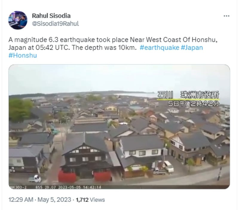 El terremoto tuvo una magnitud de 6.2 de magnitud