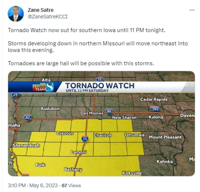Lanzan alerta de tornado en Iowa y dicen quienes se verán afectados