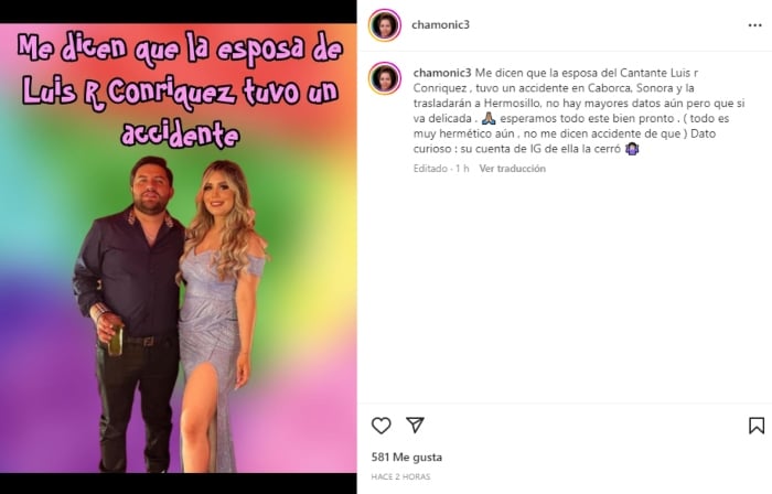 Esposa Luis R Conriquez accidente