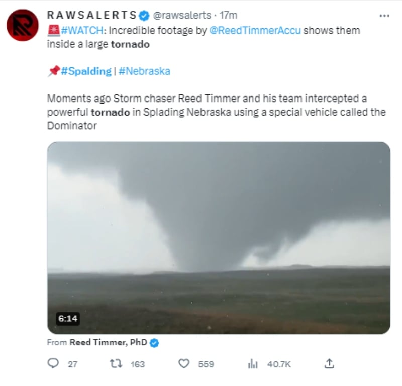 Tornado toca tierra en Nebraska