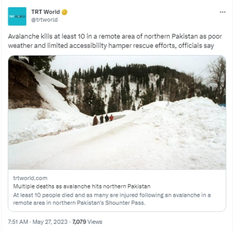 Avalancha deja 11 muertos en Pakistán