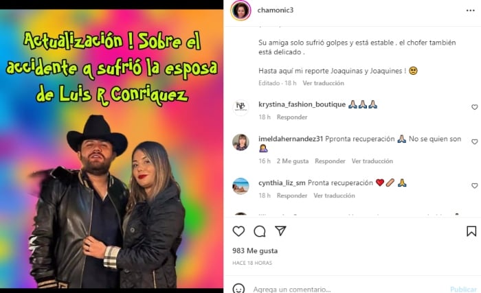 Detalles accidente esposa Luis R. Conriquez
