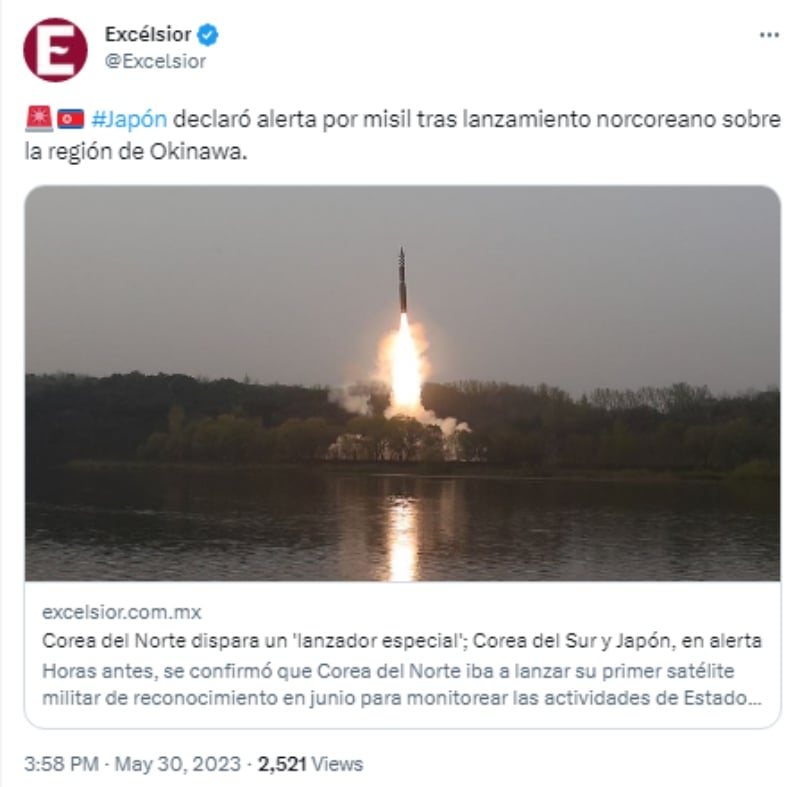 Corea del Norte lanza proyectil