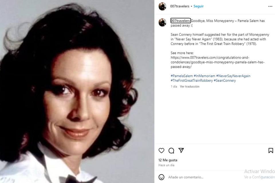 Pamela Salem, actriz, británica, James Bond, luto, MundoNOW