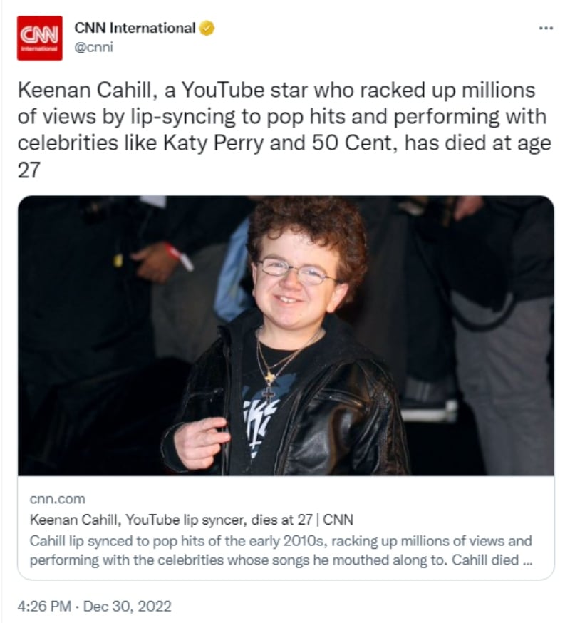 Muere youtuber Keenan Cahill: Falleció a los 27 años