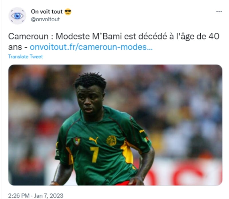 Muere futbolista Modeste M'Bami: Se destacada carrera