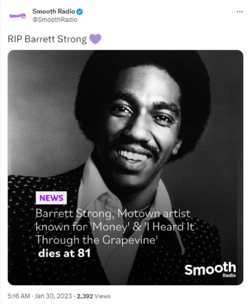 Muere músico Barrett Strong: Su destacada trayectoria