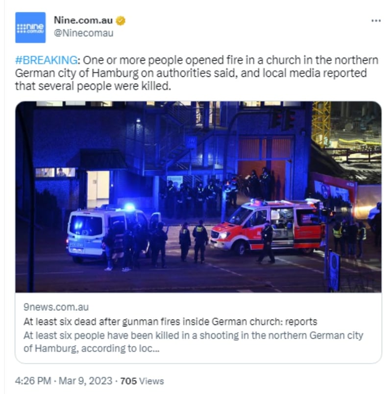 Tiroteo deja varios muertos en iglesia alemana