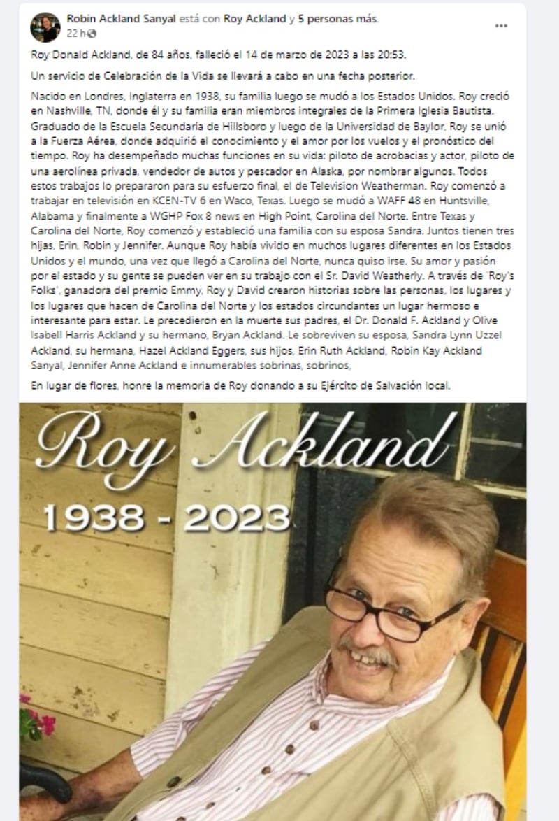 Muere presentador Roy Ackland: Su hija compartió la noticia