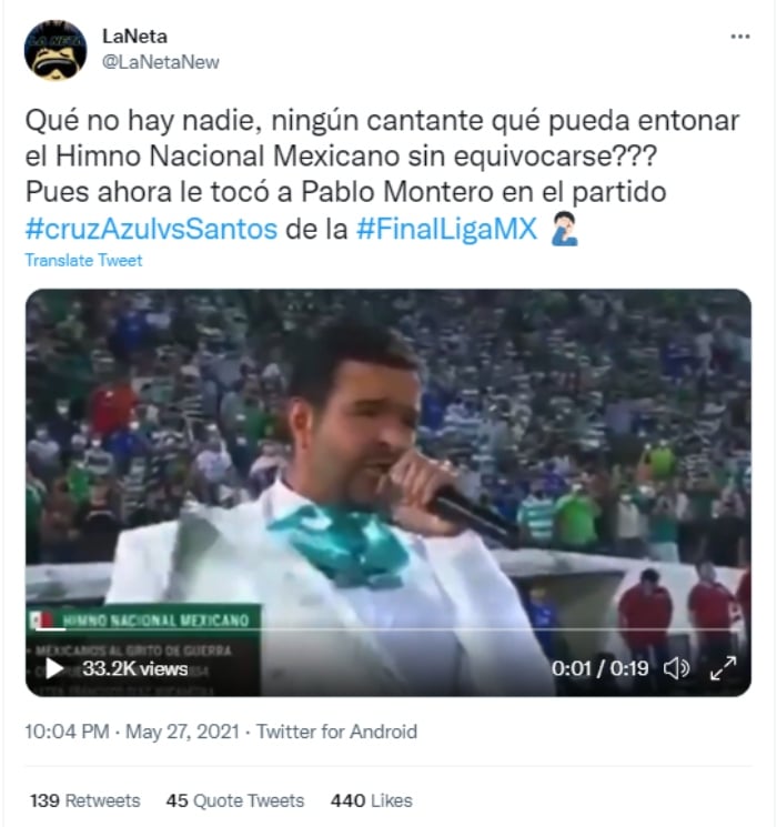 Pablo Montero se equivoca en el Himno Nacional