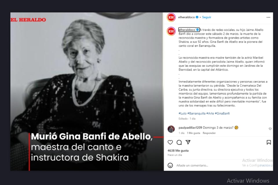 Gina Banfi, Shakira, Nicolás Tovar, luto, MundoNOW