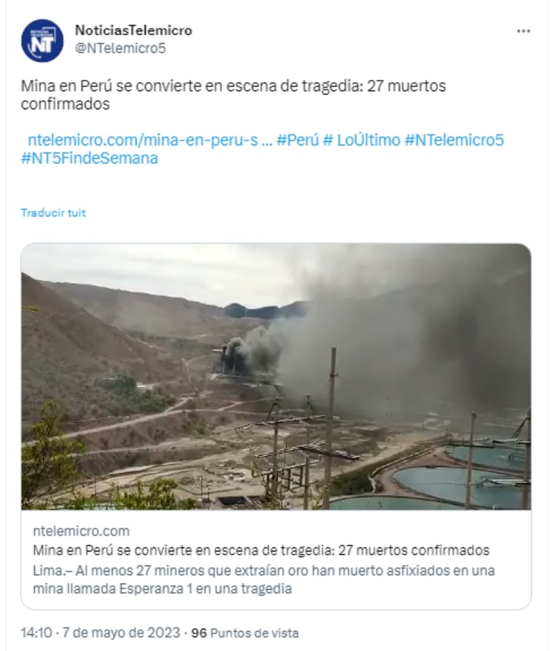 Un incendio en mina de Perú deja más de 20 muertos