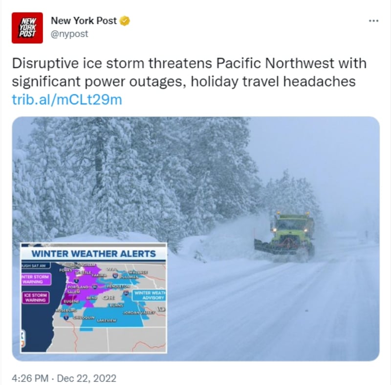 Tormenta hielo azotará el noreste del Pacífico